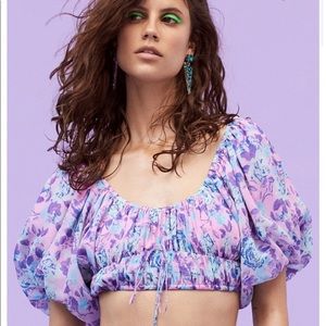 For Love and Lemons lavender puff sleeve crop top, size medium